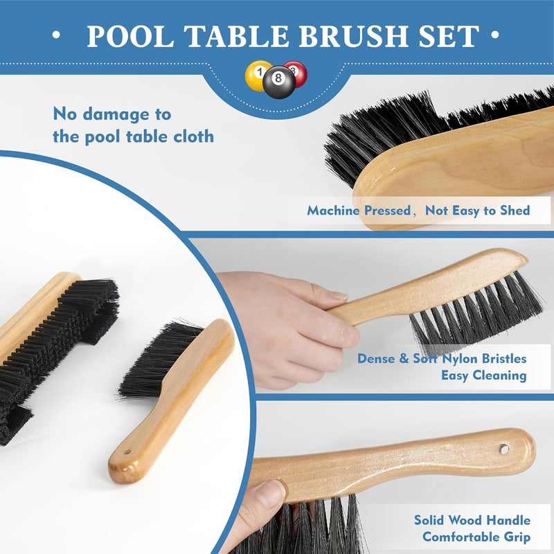 LAKINGO Pool Table Brush Set for Felt, 5 Kit Billiard Table and Rail Cleaning Accessories with 2 Wood Brush, 2 Ferrule Polish Cloths, Cue Shaft Cleaner Cloth - Image 3